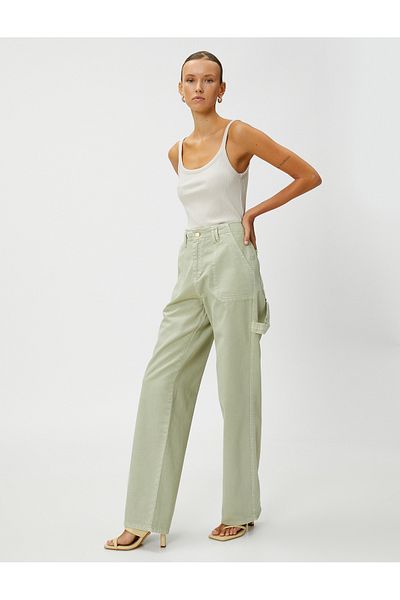 Koton High Waist Denim Trousers Straight Leg