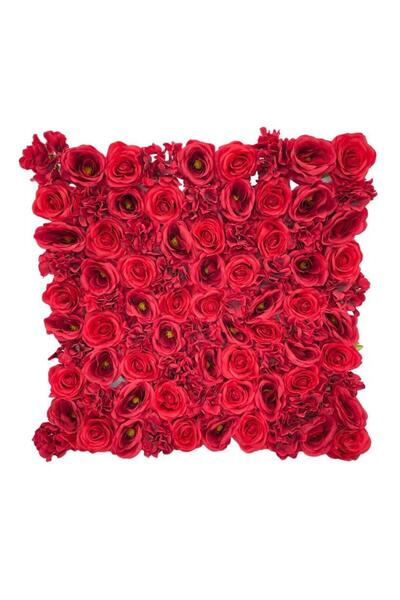 Nettenevime Yapay Çiçek Dekoratif Kırmızı Gül Paneli Dik Duvar Kaplama Gül Duvarı 55x55