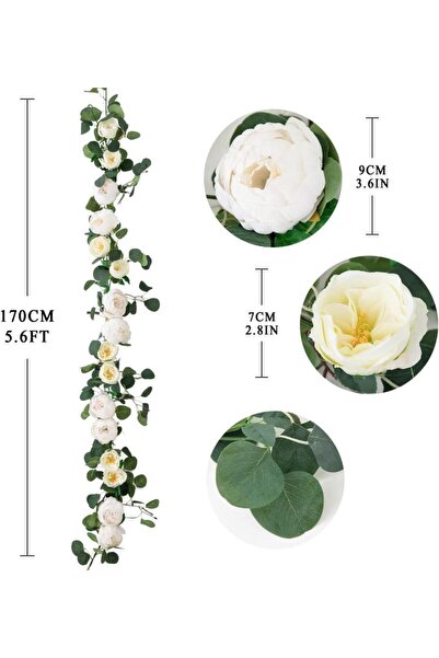 Nettenevime Yapay Çiçek Sarkan Ve Dolanan Beyaz Krem Şakayık Gül Okaliptus Yapay Sarmaşık Masa Çiçeği