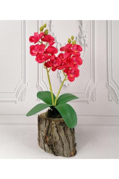 Nettenevime Artificial Flower Wooden Log Potted Red Mini Artificial Orchid Decorative Gift
