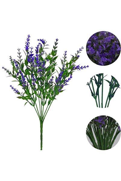 Nettenevime 6lı Set Yapay Çiçek Mor Lavanta 7 Dallı Plastik Dekoratif Yapay Bitki