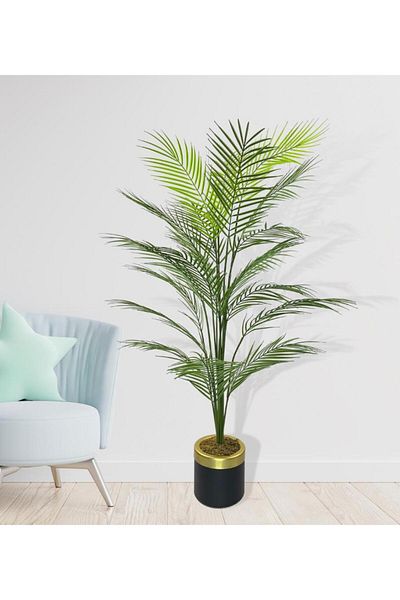 Nettenevime Τεχνητό δέντρο Areka Tree με χρυσό δαχτυλίδι Μαύρο πολυτελές γλάστρα Φοίνικας Φυτό σαλονιού 130 cm 20 φύλλα