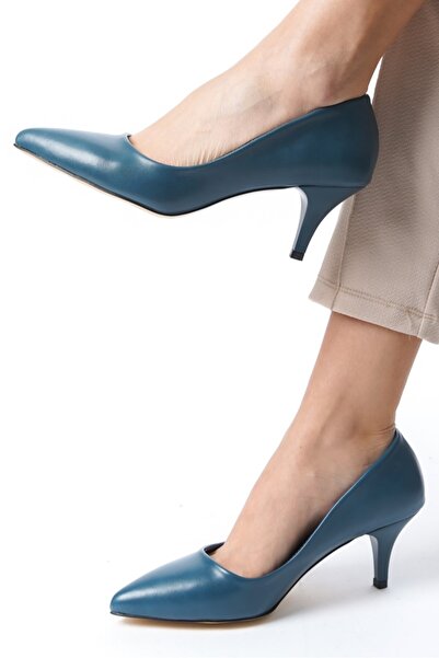 Ayakkabı Podyumum " STİLETTO " Petrol Cilt 5 cm İnce Ökçe Sivri Burun Kapalı ...