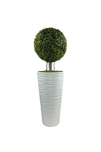 Nettenevime Yapay Ağaç Beyaz Uzun Kumsal Vazoda Şimşir Top Tek Toplu 105cm