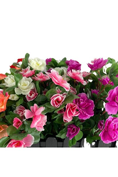 Nettenevime Yapay Çiçek Siyah Çit Balkon Saksısı Renkli Açelya Çiçekli 55*20cm