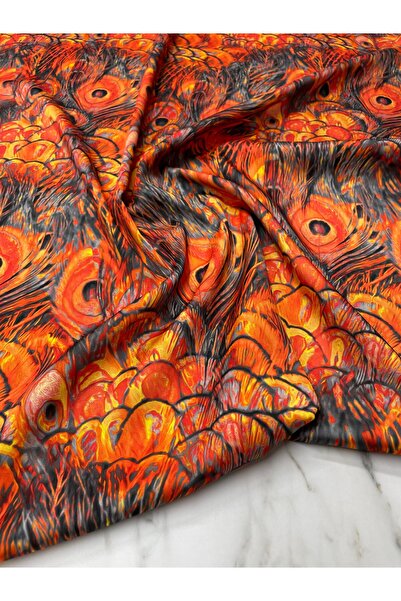 ipekkumaş Model de pene de păun portocaliu Rochie de cămașă Tivil Tesatura di...