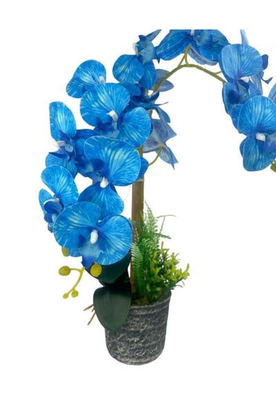Nettenevime Yapay Çiçek 2li Mavi Islak Orkide Seramik Saksıda Orkide 60cm