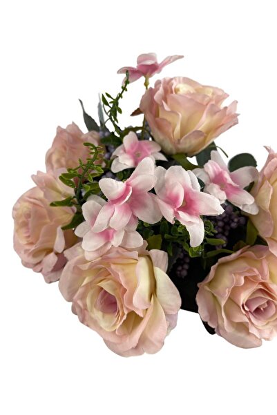 Nettenevime Artificial Flower Large Bunch 6 Heads Rose Bunch and Cipsolu Pink Light