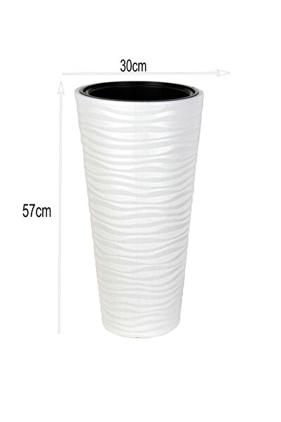 Nettenevime Beyaz Kumsal Vazo Dekoratif Uzun Saksı 5.5 Lt 30*57cm