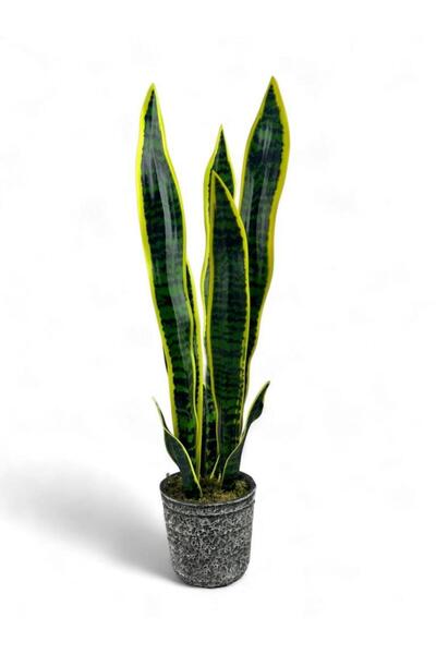 Nettenevime Yapay Çiçek Saksılı Yeşil Kılıç Çiçeği 68cm Salon Çiçeği Gri Seramik Saksılı Yapay Bitki