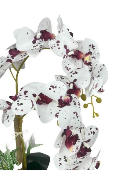 Nettenevime Yapay Çiçek 2li Benekli Bordo Islak Orkide Seramik Saksıda Orkide 60cm