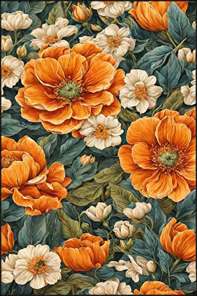 Rugs Modern Halı Berlin10 Sarı Turuncu Gül Desenli Yıkanabilir Halı Berlin10-...