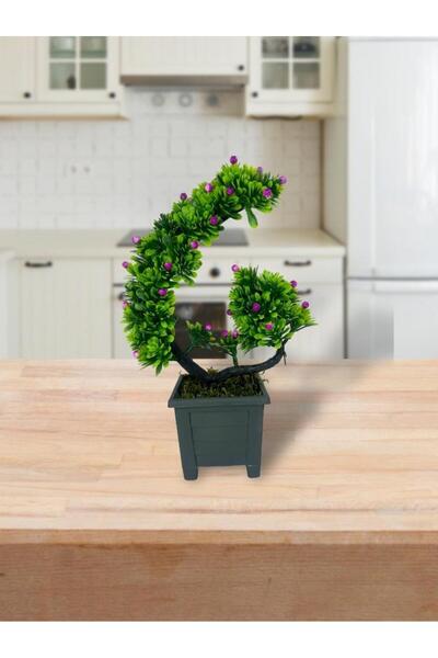 Nettenevime Artificial Flower Bonsai Tree Purple Oblique Model Decorative Artificial Tree Bonzai in 30*22cm Black Square Pot