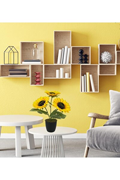 Nettenevime Yapay Çiçek Siyah Saksıda Ay Çiçeği 3kafa 38cm