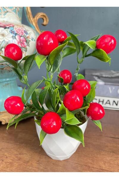 Nettenevime Artificial Flower White Potted Cherry Bunch Red Ball Flower 20cm