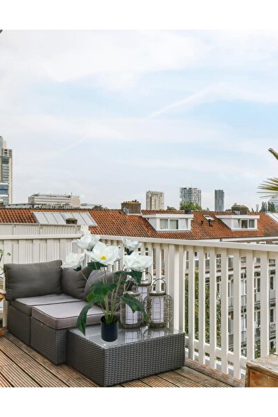 Nettenevime Yapay Çiçek Islak Manolya Çiçeği 6 Çiçekli 65cm Siyah Saksıda Salon Çiçeği