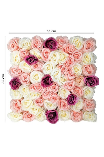 Nettenevime Yapay Çiçek Dekoratif Gül Panel Duvar Kaplama Gül Duvarı Aksesuar 55x55