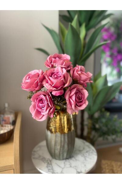 Nettenevime Yapay Çiçek 7li Gül Demeti 40*30cm 1.Kalite Büyükboy FUŞYA PEMBE