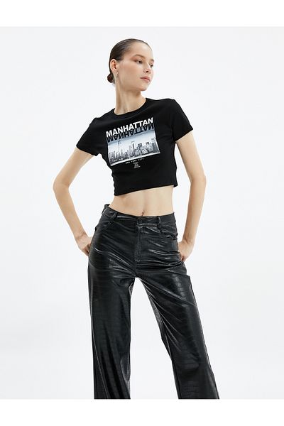 Koton Crop Manhattan T-Shirt Short Sleeve Crew Neck Cotton