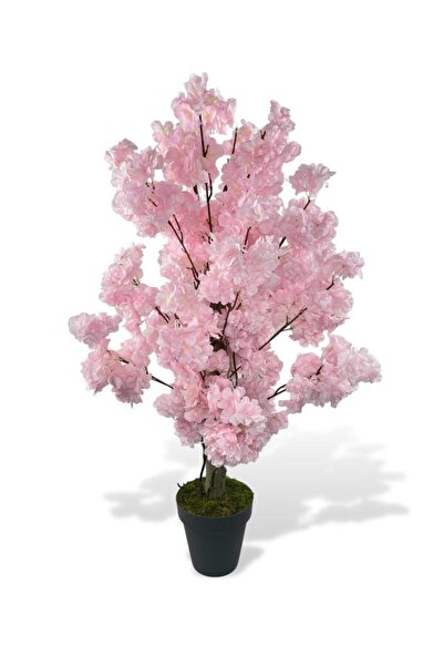 Nettenevime Yapay Ağaç Bahardalı Ağacı Pembe Japon Kiraz Çiçeği Sakura Çiçeği 80cm Siyah Plastik Saksılı