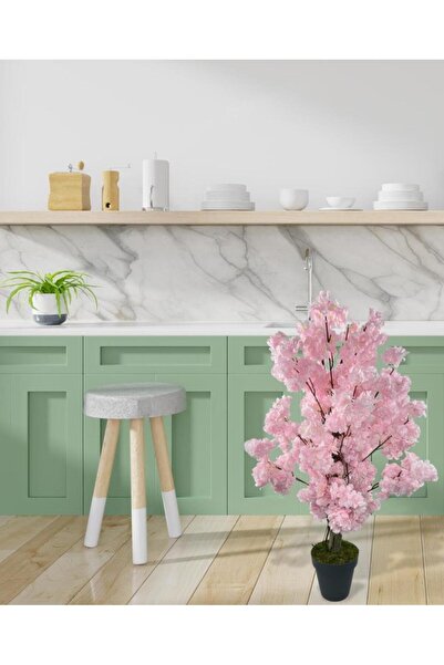 Nettenevime Yapay Ağaç Bahardalı Ağacı Pembe Japon Kiraz Çiçeği Sakura Çiçeği 80cm Siyah Plastik Saksılı