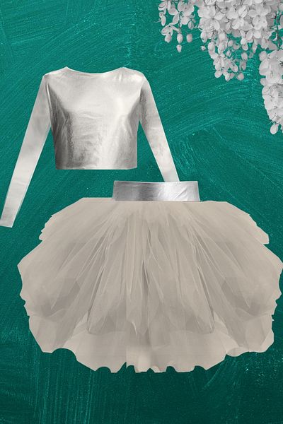 Shecco Babba Long Sleeve Crop Tutu Skirt Set, School Event Clothing - 1-10 Years - Silver-Grey
