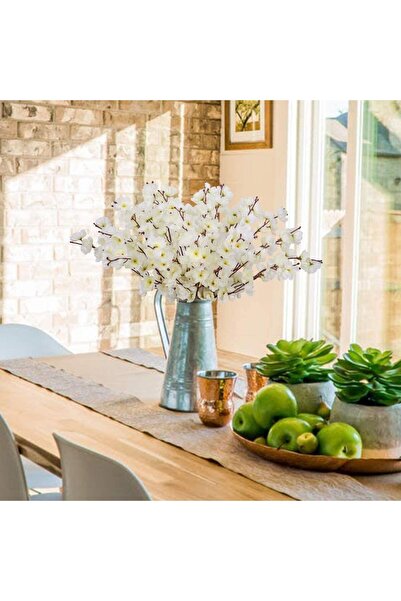 Nettenevime Yapay Çiçek Bahardalı Japon Kiraz Çiçeği 7 Dallı 57cm Beyaz