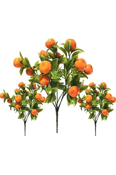 Nettenevime 3lü Set Yapay Mandalina Demeti Yapay Çiçek 30*20cm Yeşil Yapraklı