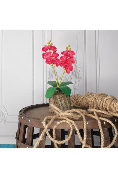 Nettenevime Artificial Flower Wooden Log Potted Red Mini Artificial Orchid Decorative Gift