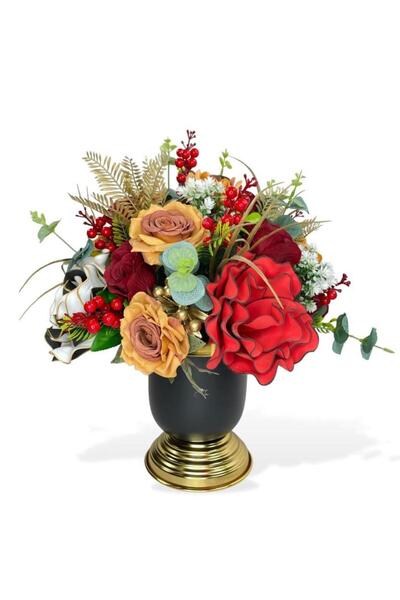 Nettenevime Yapay Çiçek Aranjmanı Siyah Gold Vazolu Nişan Çiçeği Isteme Çiçeği Masa Üstü Çiçeği Arajman