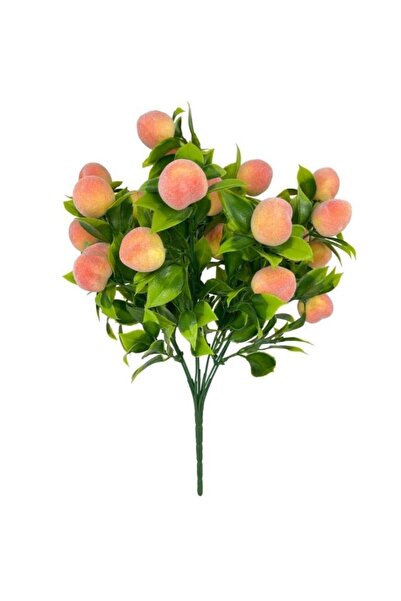 Nettenevime Set of 3 Artificial Peach Bunch Artificial Flower 30*20cm with Green Leaves