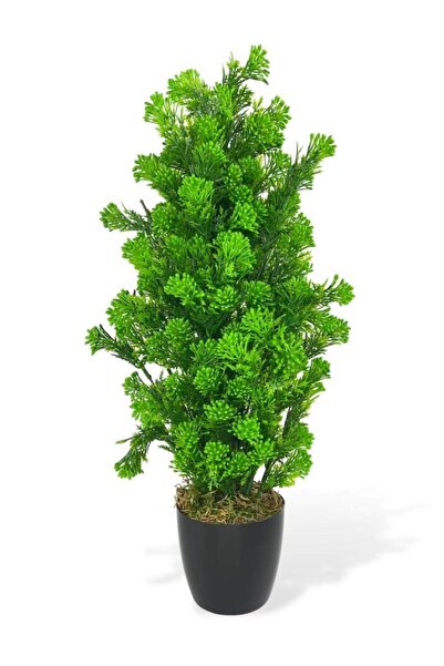 Nettenevime Yapay Çiçek Siyah Saksıda Yeşil Tohumlu Ponpon Selvi Ağacı 55cm