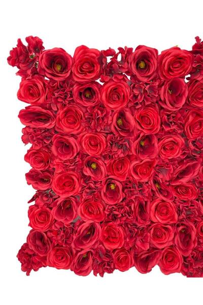 Nettenevime Yapay Çiçek Dekoratif Kırmızı Gül Paneli Dik Duvar Kaplama Gül Duvarı 55x55