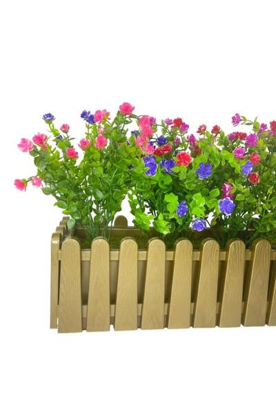 Nettenevime Yapay Çiçek Dore Gold Çit Balkon Saksısı Renkli Mineli Şimşir Çiçekli 55*35cm