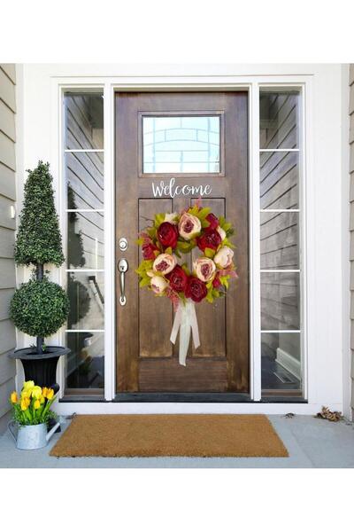 Nettenevime Yapay Çiçek Kapı Süsü Fuşya Krem Pembe Şakayık Marsilya Güllü Yılbaşı Kapı Çelengi
