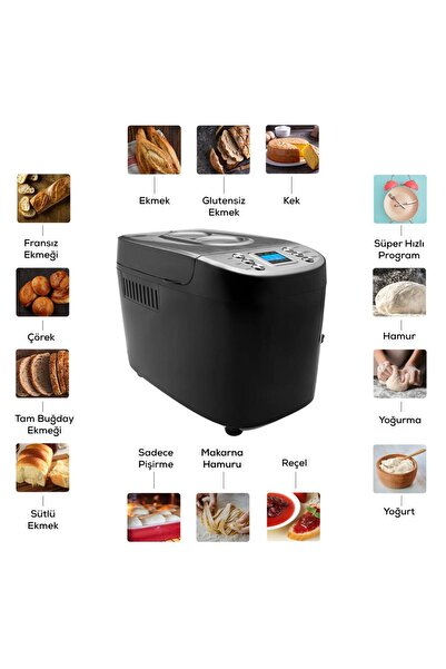 Karaca 15 Programlı Hamur Yoğurma ve Ekmek Yapma Makinesi Inox, 1500 g