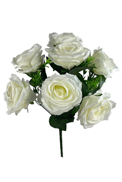 Nettenevime Yapay Çiçek Büyük Demet Iri Kafalı 7 Li Gül Demeti Beyaz