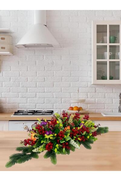 Nettenevime Artificial Flower Dining Table Flower Christmas Table Flower with Kokinal Green Pine Branches 75*35