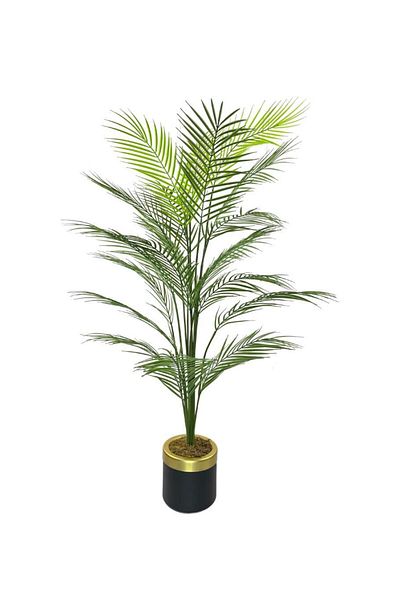 Nettenevime Τεχνητό δέντρο Areka Tree με χρυσό δαχτυλίδι Μαύρο πολυτελές γλάστρα Φοίνικας Φυτό σαλονιού 130 cm 20 φύλλα