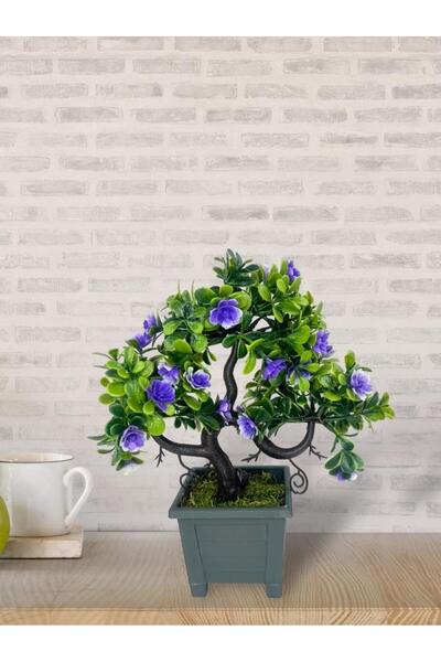 Nettenevime Artificial Flower Purple Flowering Bonsai Tree Decorative Artificial Tree Bonzai 29*24cm in Black Square Pot