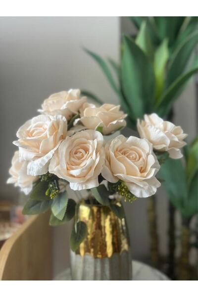 Nettenevime Yapay Çiçek 7li Gül Demeti 40*30cm 1.Kalite Büyükboy KREM
