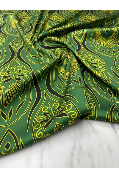 ipekkumaş Yeşil Nakış Desen Elbiselik Gömleklik Tivil Saten Kumaş