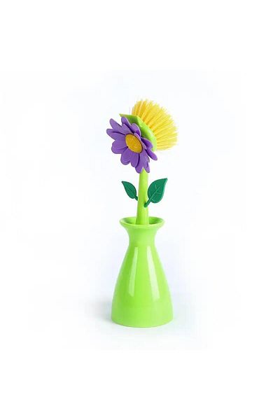 3B Trend Flower-Shaped Dish Cleaning Brush with Vase Bathroom Kitchen Sink Dish Cleaning Brush