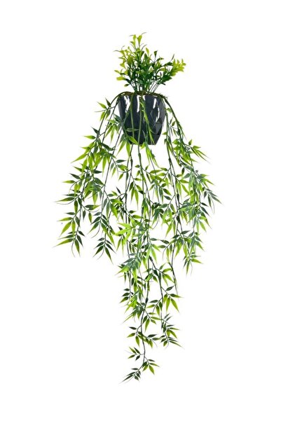 Nettenevime Yapay Çiçek Sarkan Bambu Yapraklı Bitki Küçük Siyah Saksıda Yapay Sarmaşık 65cm