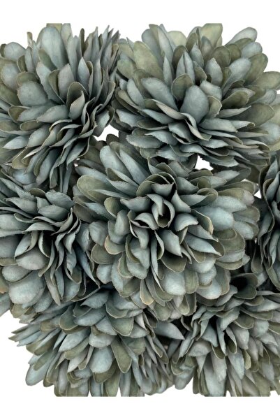 Nettenevime Yapay Çiçek Krizantem Kartopu Gri Mavi Renk 7 Ayrı Tek Dal Demet