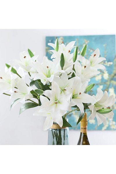 Nettenevime Τεχνητό Λουλούδι Κρίνος 3 Κεφαλών Wet Lily 80cm Λευκό