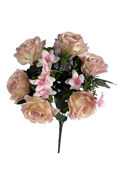 Nettenevime Artificial Flower Large Bunch 6 Heads Rose Bunch and Cipsolu Pink Light