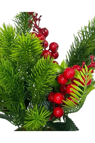 Nettenevime Yapay Çiçek Yılbaşı Çiçeği Kırmızı Kokina Ve Çam Dalı Beyaz Aksıda 30*20cm