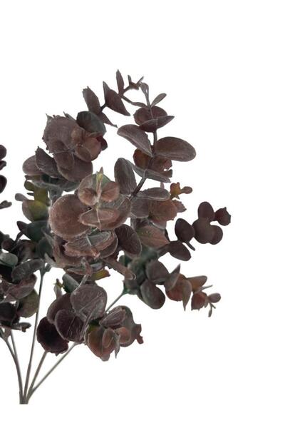 Nettenevime Yapay Çiçek Okaliptus Şimşir Demeti Pudralı Pastel Kahverengi Garnitür Aradal Dekoratif Yapay Bitki