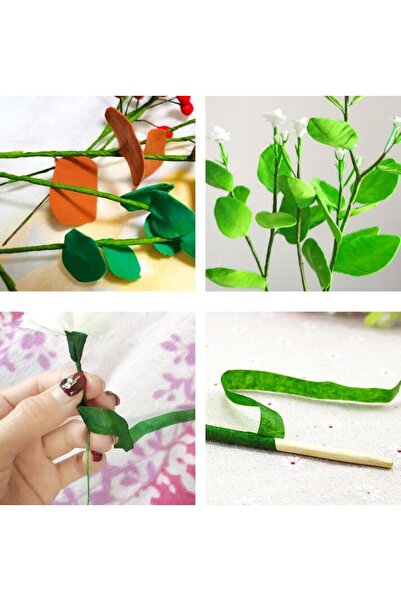 Nettenevime 3lü Set Çiçekçi Bandı Yeşil Renk Yapay Çiçek Latex Köpük Çiçek Sapı Sarma Yeşil Bant 30metre